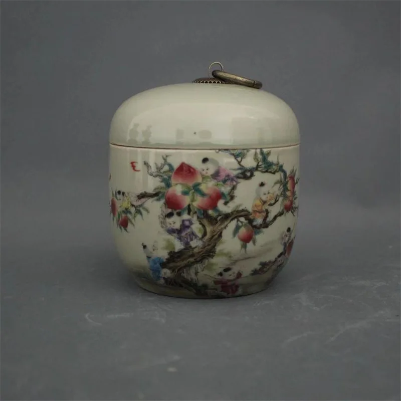 Jingdezhen Antique Ceramics Qing Yongzheng Pastel Nine-Seed Peach Tea Pot Domestic Ornaments Showcase Collection