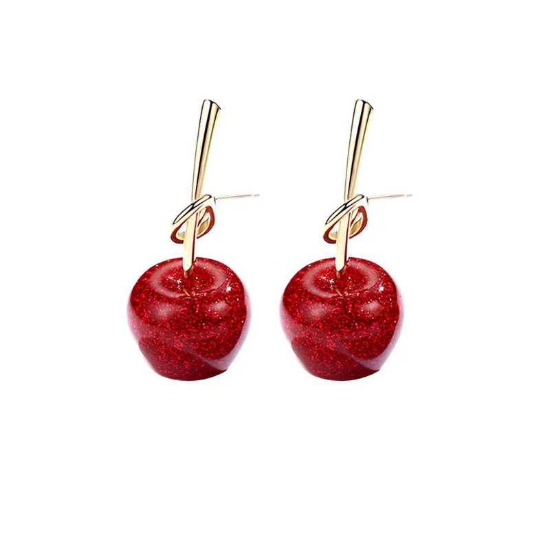 Transparan Resin Cherry anting wanita gadis emas paduan transparan hijau merah muda ungu merah Cherry anting klip perhiasan pesta