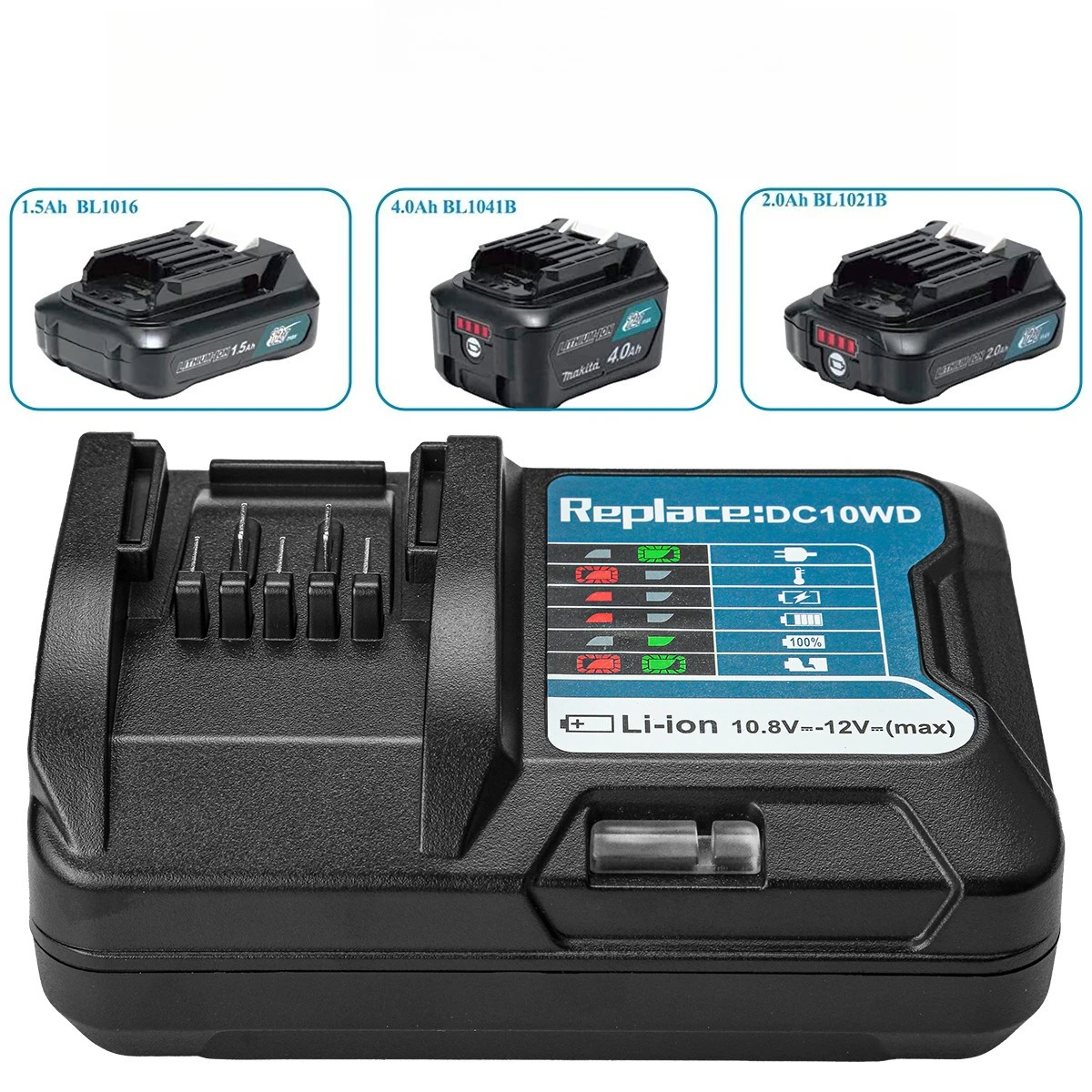 

Replacement for Makita DC10WD / DC10SB Charger, 10.8V/12V Lithium Battery Charger Compatible with BL1021、BCEBL1041B、BL1015