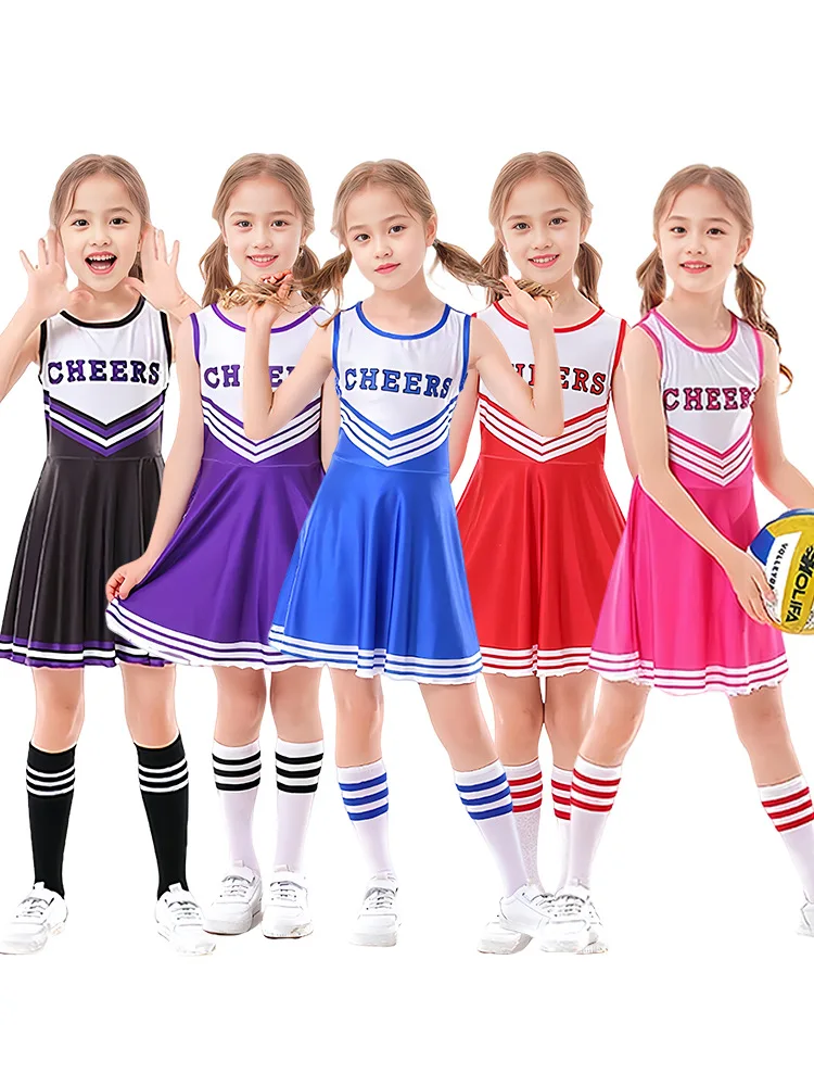 3 pieces of summer children's tank top cheerleading set, letter printed slim fit dress, floral sports set, role-playing set, gif