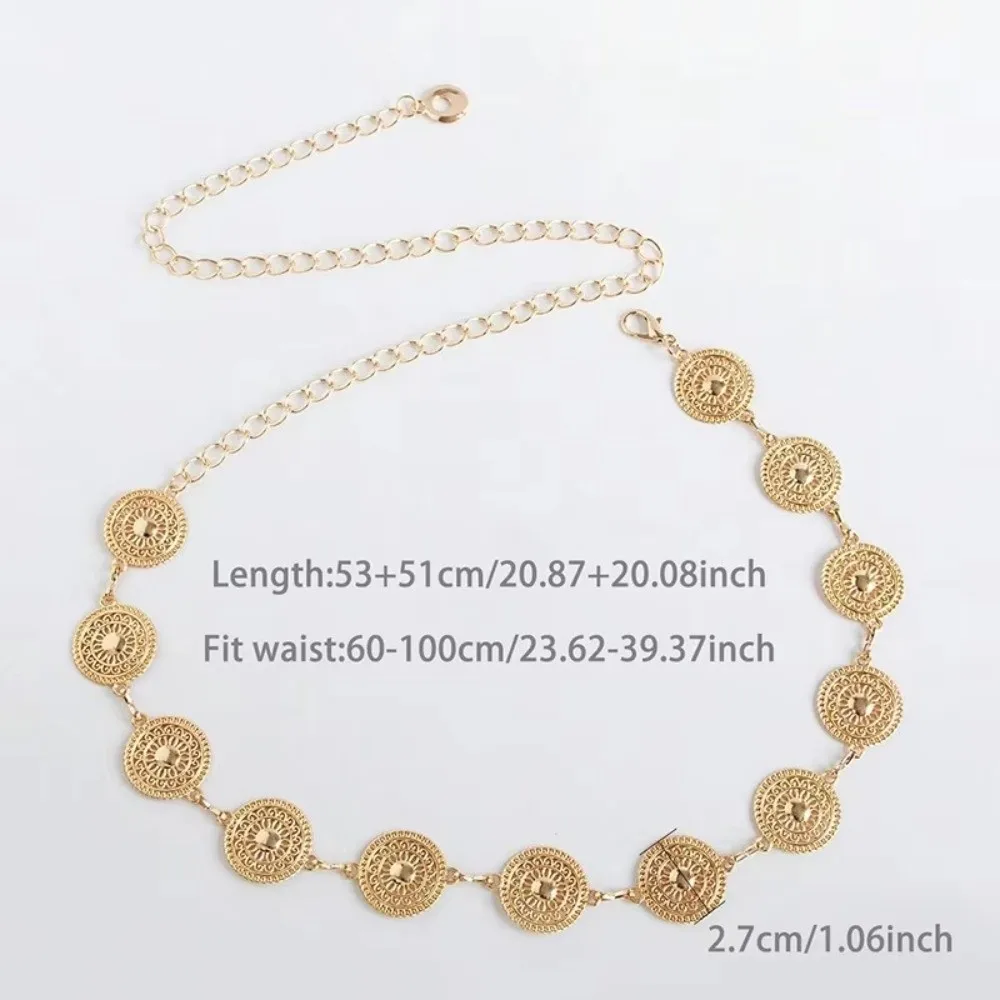 Retro Damski Łańcuszek na Pas w Stylu Bohemy z Ażurowym Wzorem, Rzeźbiony Pasek, Regulowany, Ekskluzywny Łańcuszek na Ciało do Sukienki