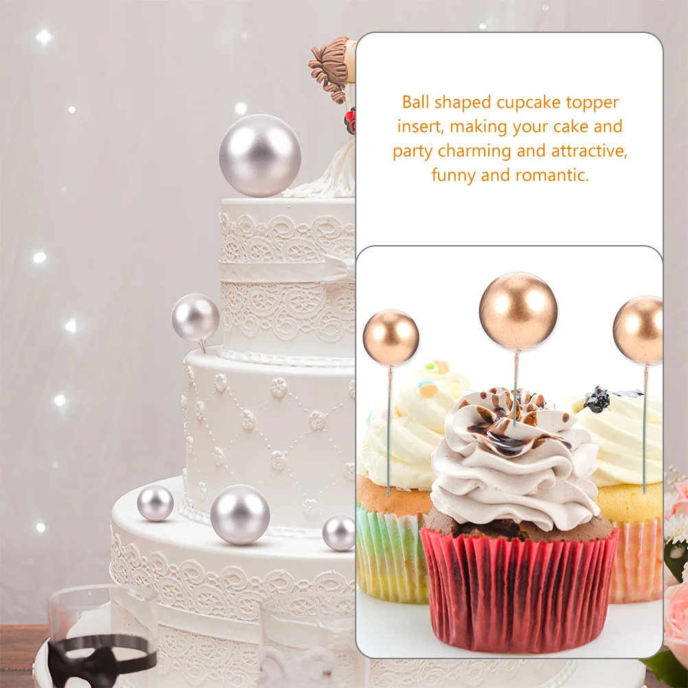 

100Pcs Mini Ball Cake Picks Plastic Decorative Toppers for Wedding Anniversary Birthday Party Cupcake Decorations