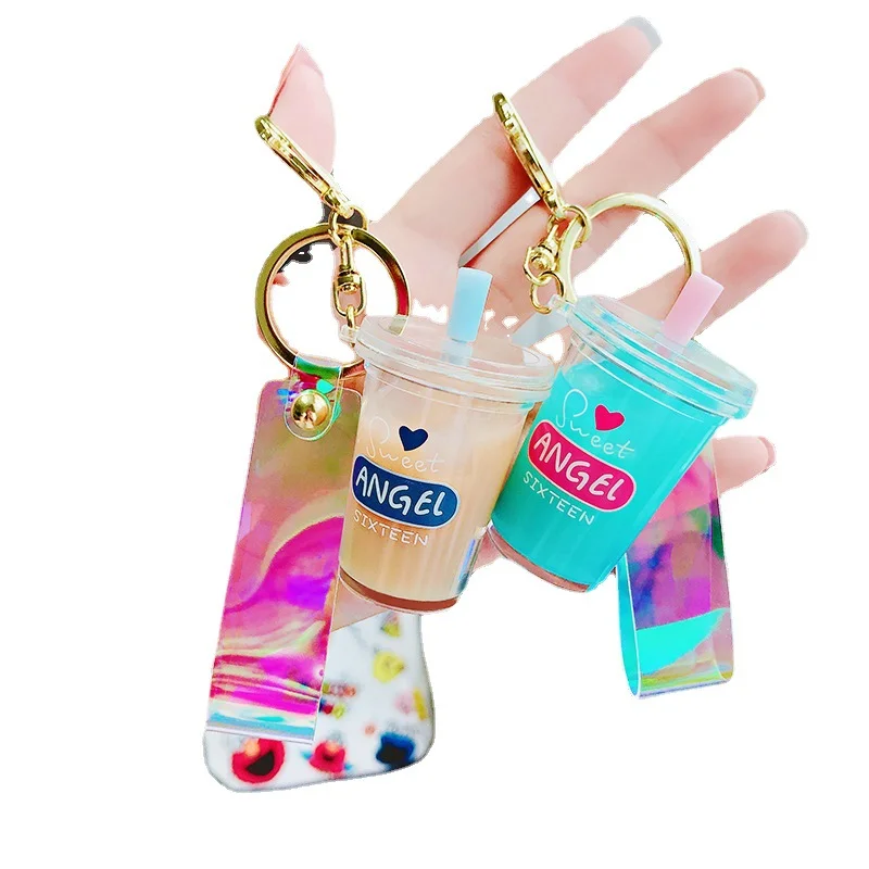 H cartoon mini bubble tea keychain girl heart oil pendant simulation milk tea cup personalized hanging chain