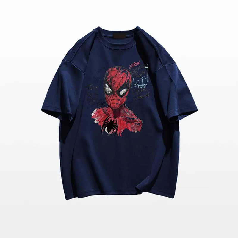 قميص ديزني الأصلي أنيمي سبايدر مان مقاس كبير مطبوع للزوجين بأكمام قصيرة من القطن مريح وناعم وأكمام قصيرة #2