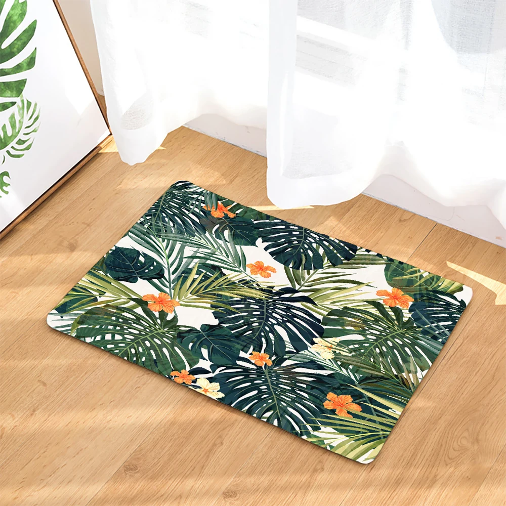 Tropical Green Plants Flowers Birds Style Bathroom Carpets Bath Mat Set 3D Printed Bathroom Floor Carpets Toilet Rugs WC Doormat