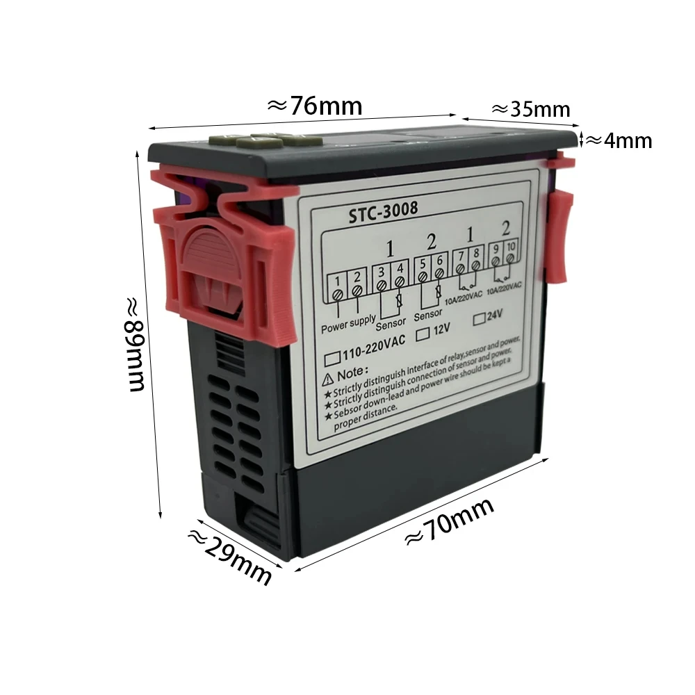 STC-3008 Digital Temperature Controller AC 110V 220V DC 12V 24V Dual Hygrometer Heating Cooling Two Relay Output AC Relay