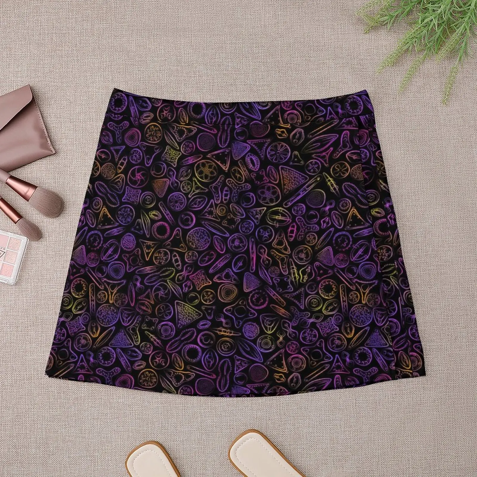 Diatoms in Purple Gold and Orange Mini Skirt skirt skirt Women's skirts for womens Mini