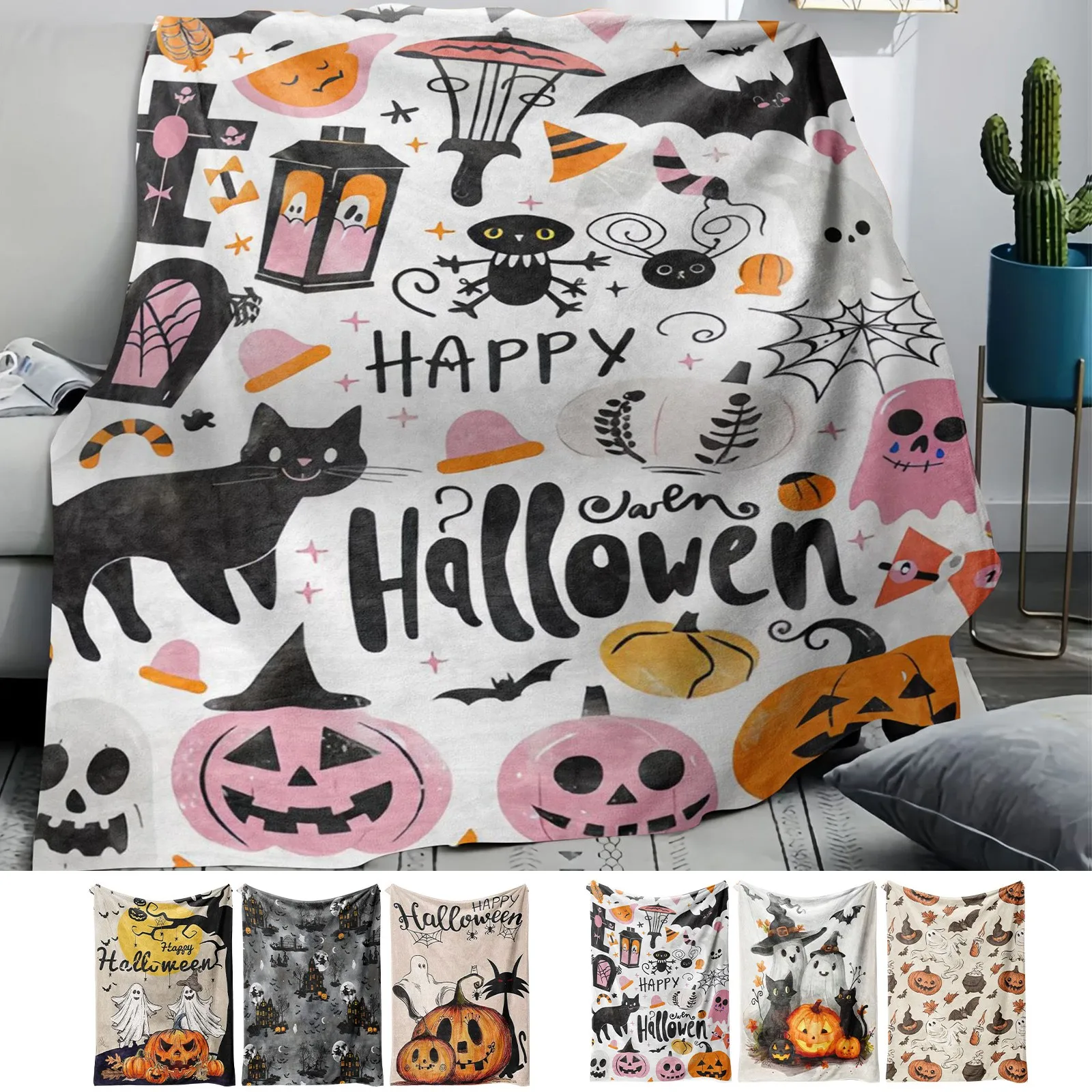 

Halloween Blanket Pumpkin Jack O' Bat Holiday Decorative Throw Portable Travel Camping Blanket Soft Cozy Sofa Bed Blanket