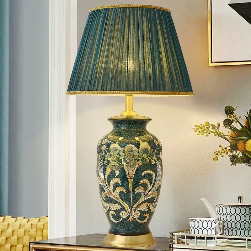 American Nordic all-copper ceramic table lamp, living room sofa corner few household decorative lamps, bedroom bedside