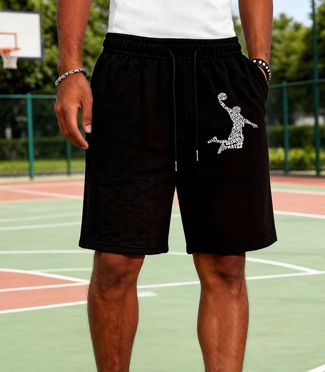 

Artistic Text Basketball Characters Design Man Summer Daily Shorts Casual Fitness Pocket Short Pants Sport Street Bottoms