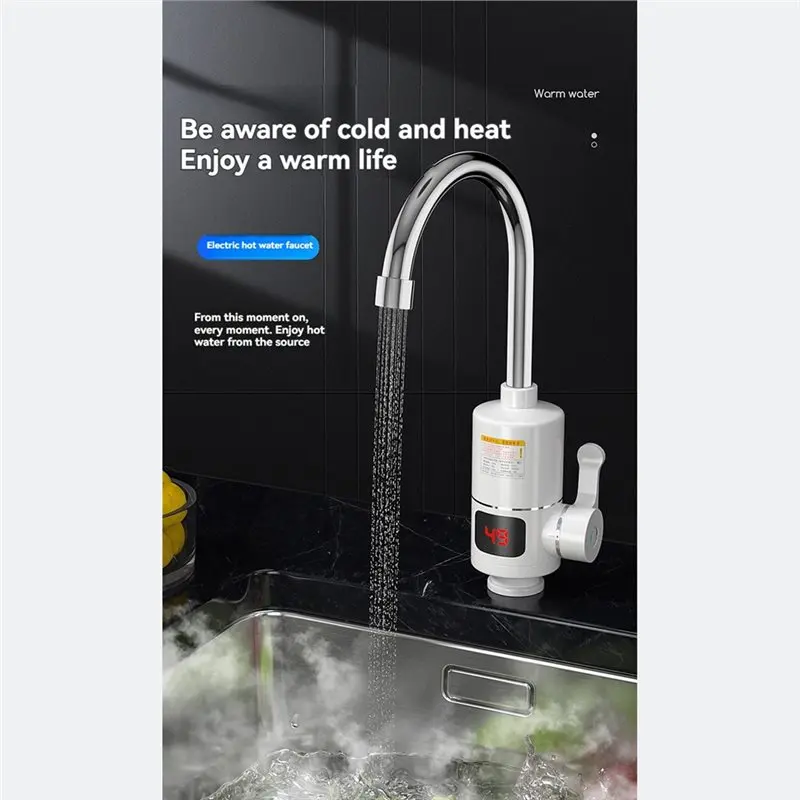 [NEWA64Z!】 Heating Faucet 360 °Rotation Digital Display Bottom Water Inlet Instant Heating Faucet Fast Heating Tap EU Plug