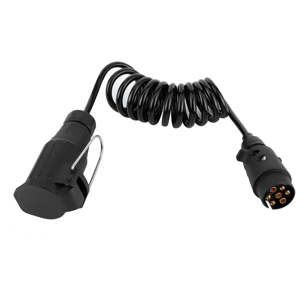 2M 6.6ft Trailer Wiring Extension Cord 7 Pin to 13 Pin 12V Trailer Spring Connection Cable Coiled Spring Wire ABS Weatherproof