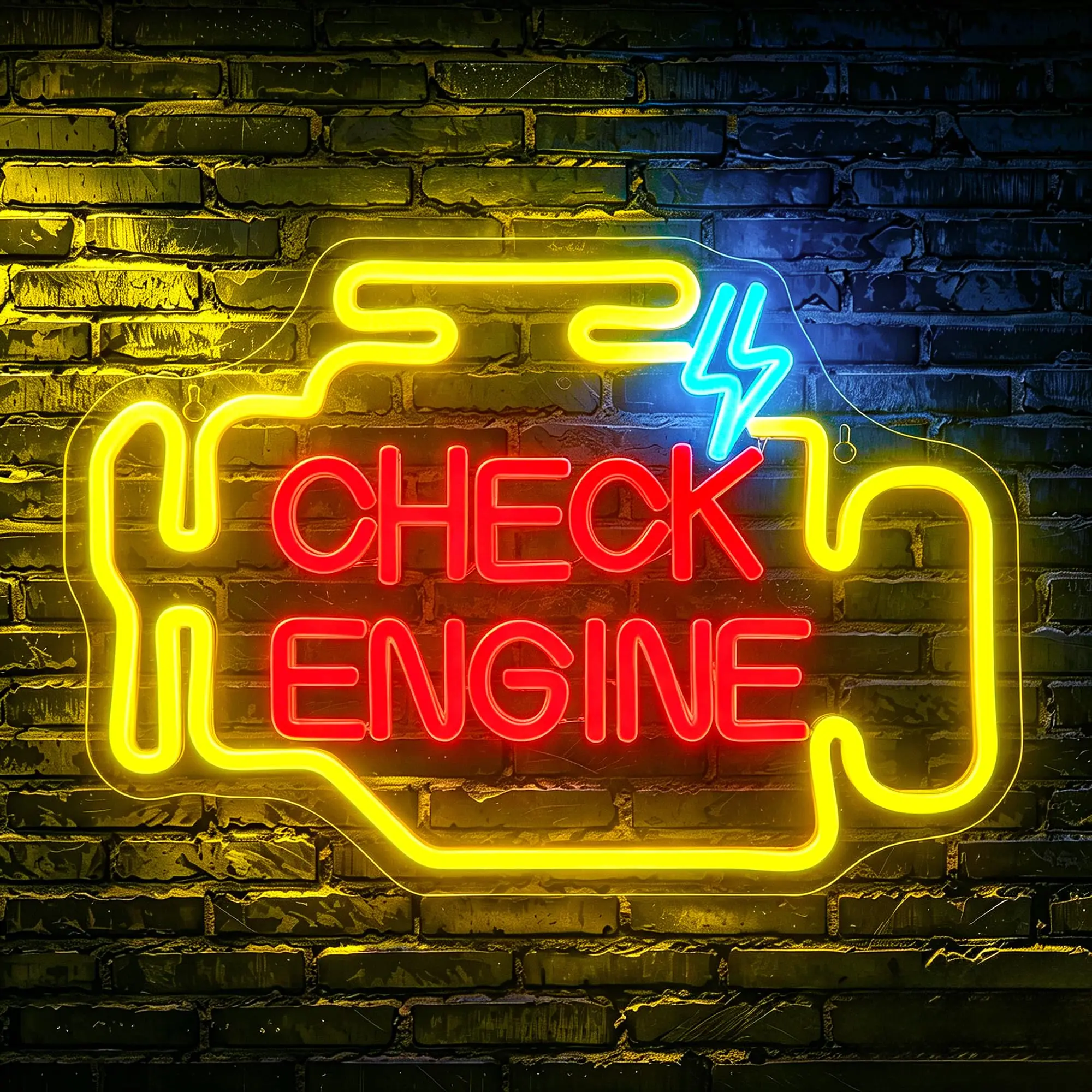 Check Engine LED Neon Sign - Funny Man Cave Wall Art for Garage, Auto Shop & Mechanics - Unique Gift for Car Enthusiasts