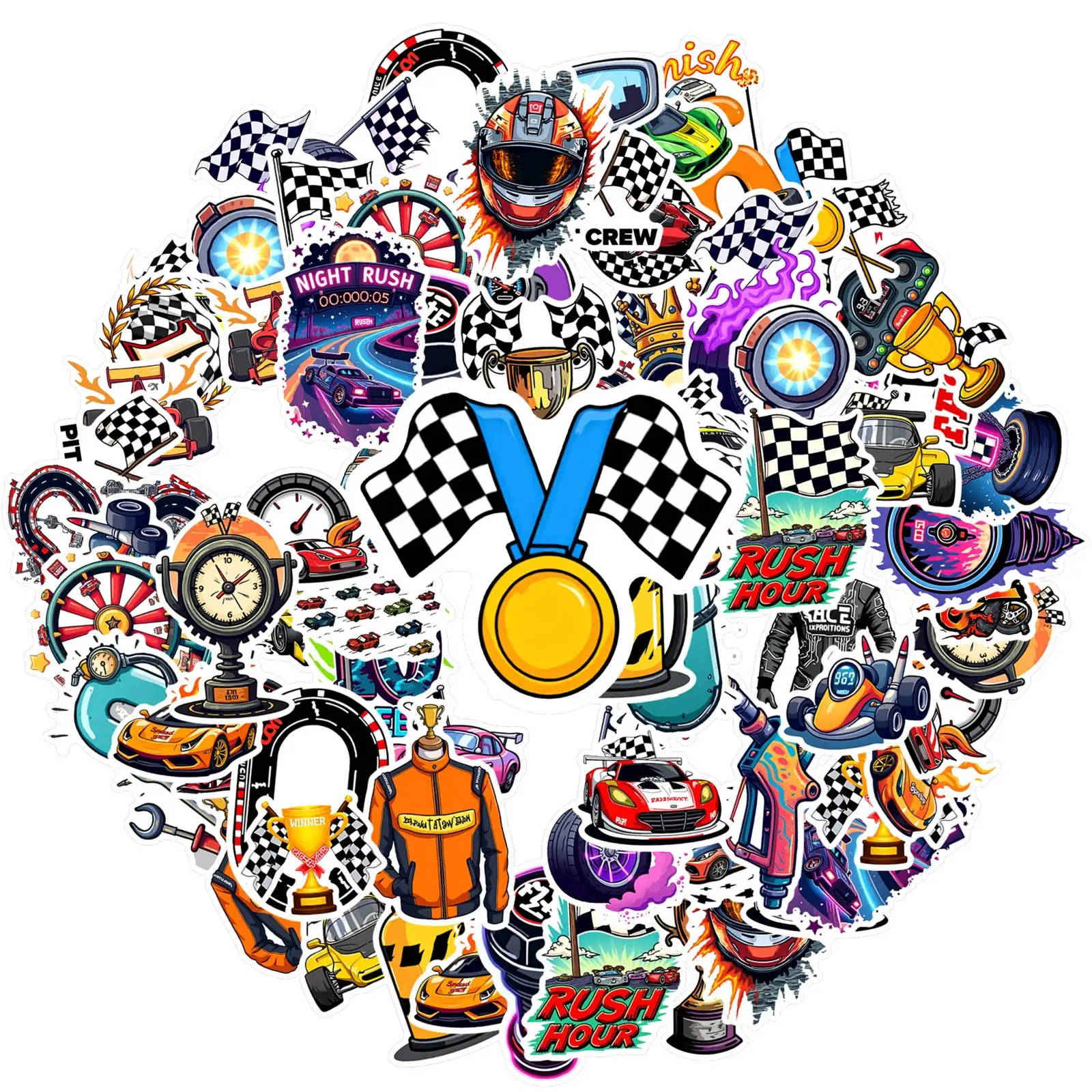 35pcs-50pcs Sporty Speed Stickers Dynamic Racing Trophy Stickers  Stickers For Notebook Luggage Mobile Phone Cup Laptop
