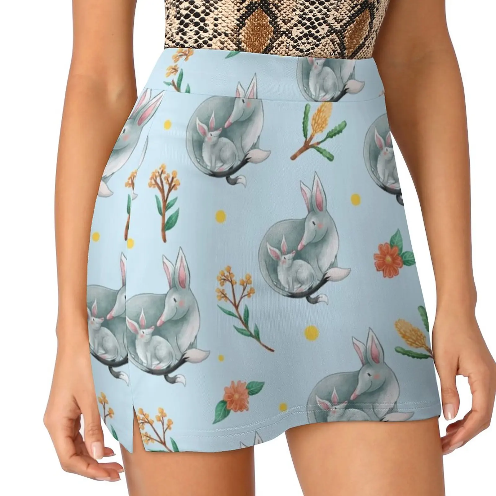 Blue Australian Bilby Pattern Women's skirt Mini Skirts A Line Skirt With Hide Pocket Australian Bilby Blue Natives Australian