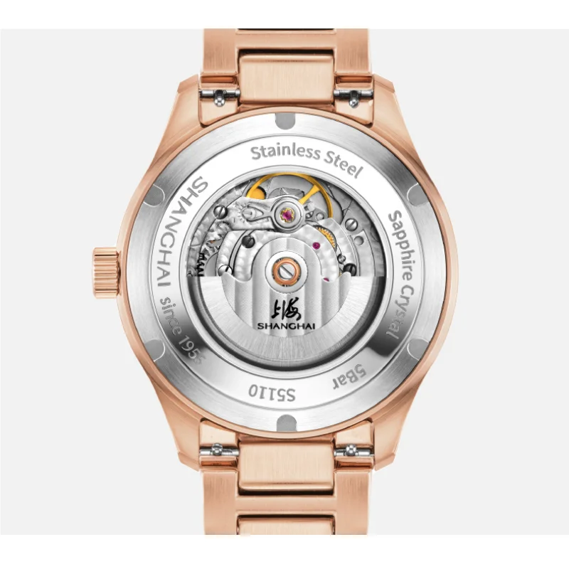 شنغهاي الأصلي تحية جمع التلقائي ساعة ميكانيكية تصميم التلفزيون 40 مللي متر 50 متر مقاوم للماء ساعة اليد الرجال الفاخرة ساعة Reloj