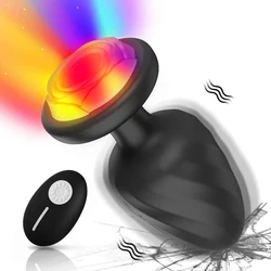 Rose Light LED Buttplug Wireless Remote Anal Vibrator Butt Plug Prostate Massager Masturbator LED Sex Toys for Men Women Sextoy