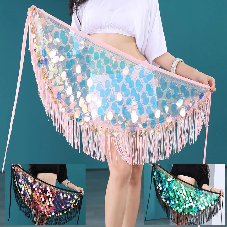 

Belly Dance Accessories Belly Dance Hip Scarf Sexy Tassels Sequins Oriental Dance Practice Suit Waist Scarf Hip Skirt Dancing