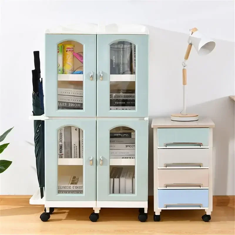 

A double door Factory Price Baby Storage Wardrobe Cupboard Kids Plastic Mobile Cabinet