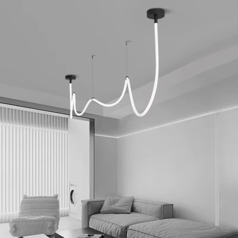 

Modern Line Chandelier Lamp 360 Degree Lighting Soft Silicone Kitchen Living Room Ceiling Pendant Light for Villa Stairwell Deco