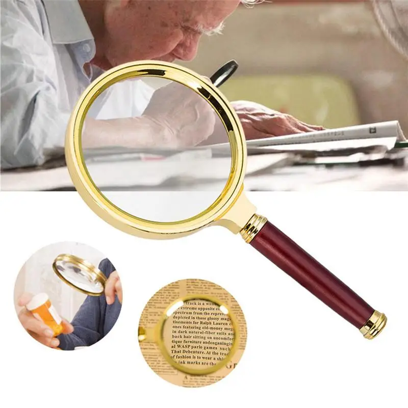 1Piece 60mm Handheld Reading 10X Magnifier Watch Phone Repair Magnifying Glass Imitation Wood Handle Lupa Loupe