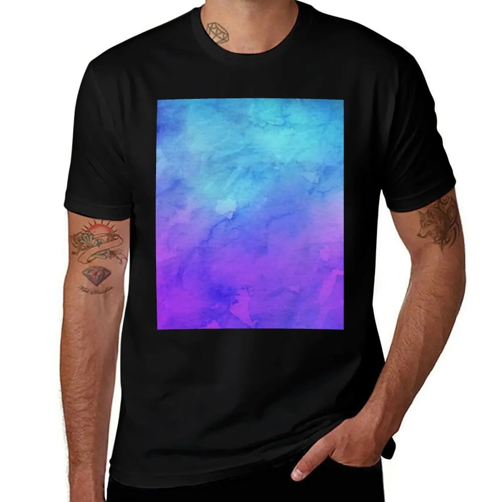 Blue and Purple watercolor T-Shirt anime tshirt Aesthetic clothing graphic t shirts summer clothes clothes for men