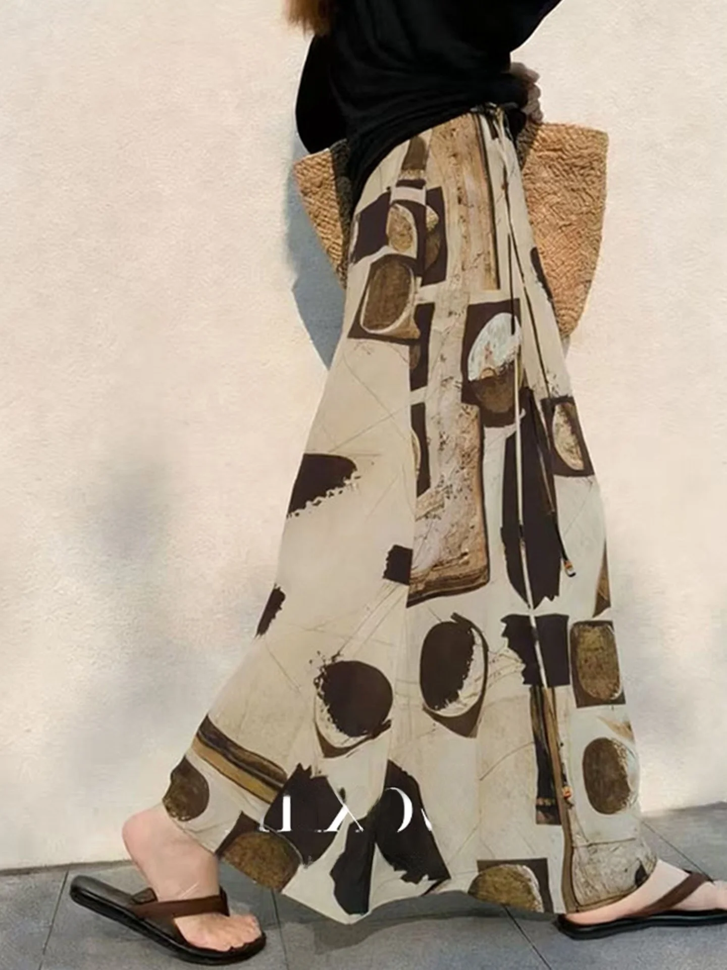 

Retro Print High Waist Midi Skirt Slimming Elegant Long Dress Conceal Meat Trendy All Match Spring Summer Women's Skirt
