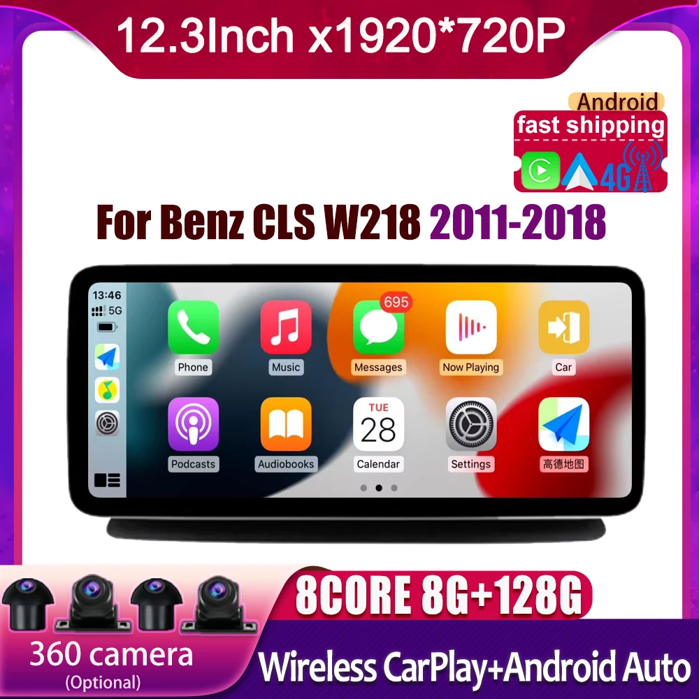 

12.3 Inch Touch Screen For Benz CLS W218 2011-2018 Android 14 Car Carplay Monitors Stereo Speacker Radio Multimedia Player