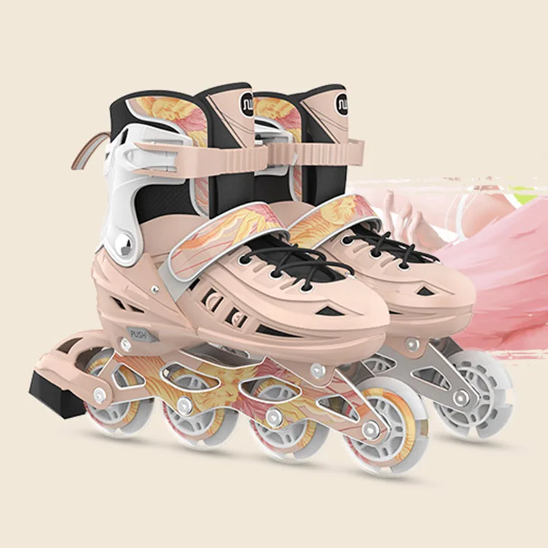 Scarpe da Skate per bambini per principianti ruote Flash fila dritta singola fila bambini adulto ragazzo ragazza taglia regolabile cuscinetto