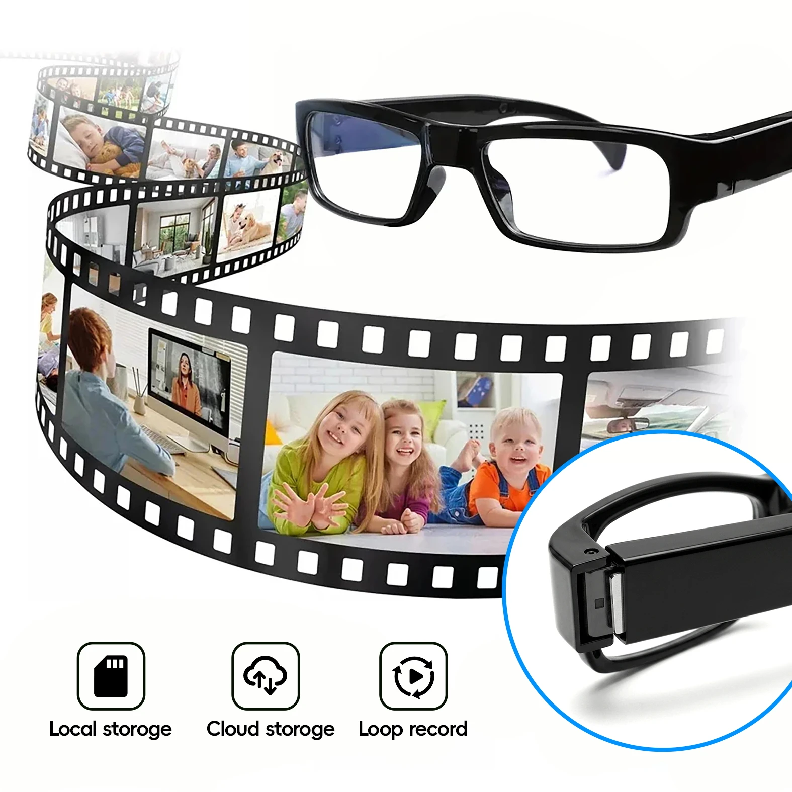 1080P HD  WiFi Camera Video Recording Glasses, Wearable Camera Sunglasses with DVR Function, 300mAh Portable Mini Camcorder