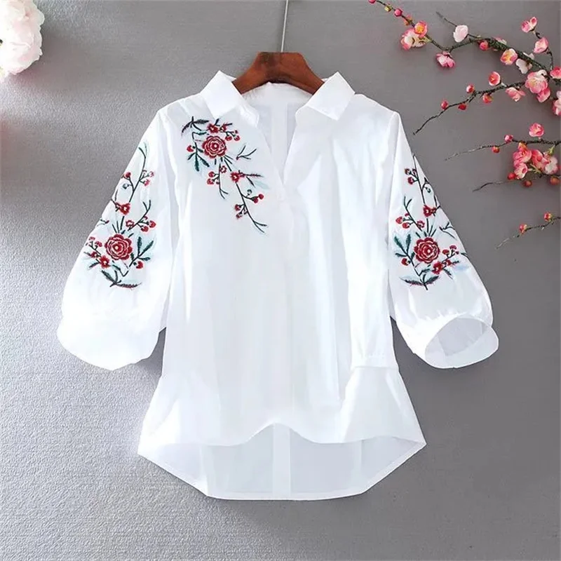 

2024 New Pullover Embroidered Shirt For Women Summer Korean Loose Casual Short Sleeved Thin Shirt For Female Sun Protection Tops