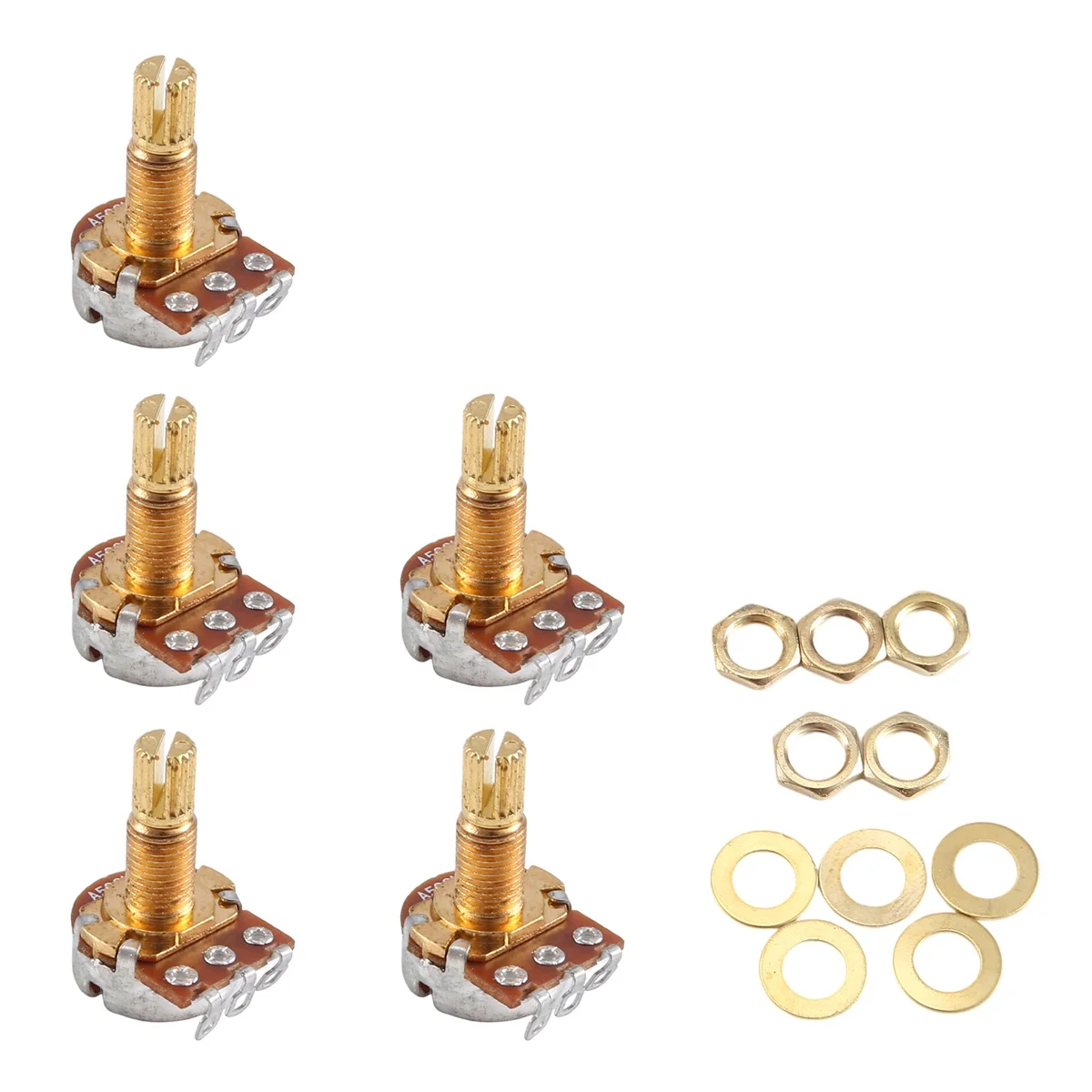 Guitar Potentiometer Audio Volume&Tone Pots Switch Control A500k Split Shaft Taper Potentiometers Gold Pack Of 5