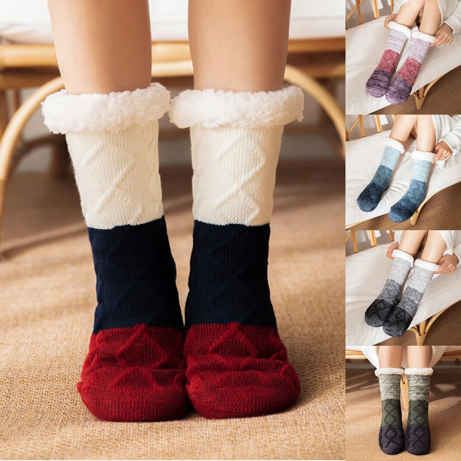

Womens Knitted Indoor Home Slippers Socks Winter Warm Socks Soft Cozy Fuzzy Fleece Socks Christmas Socks Bedroom Sleeping Sock