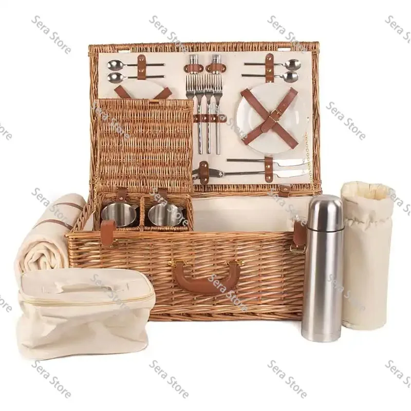Handwoven Willow Wicker Portable Storage Box Multifunctional Picnic Container for Outdoor Camping Use