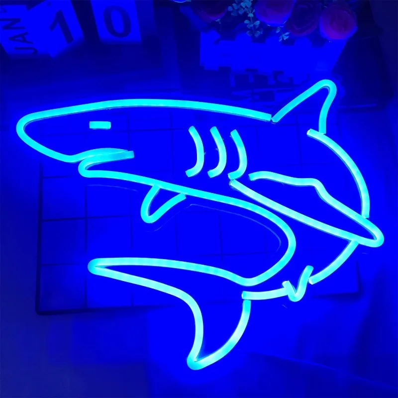 XM Ineonlife Shark Led Neon Sign for Bedroom Blue Neon Signs for Boys Gifts Living Room Shop Hotel Bar Party Supplies