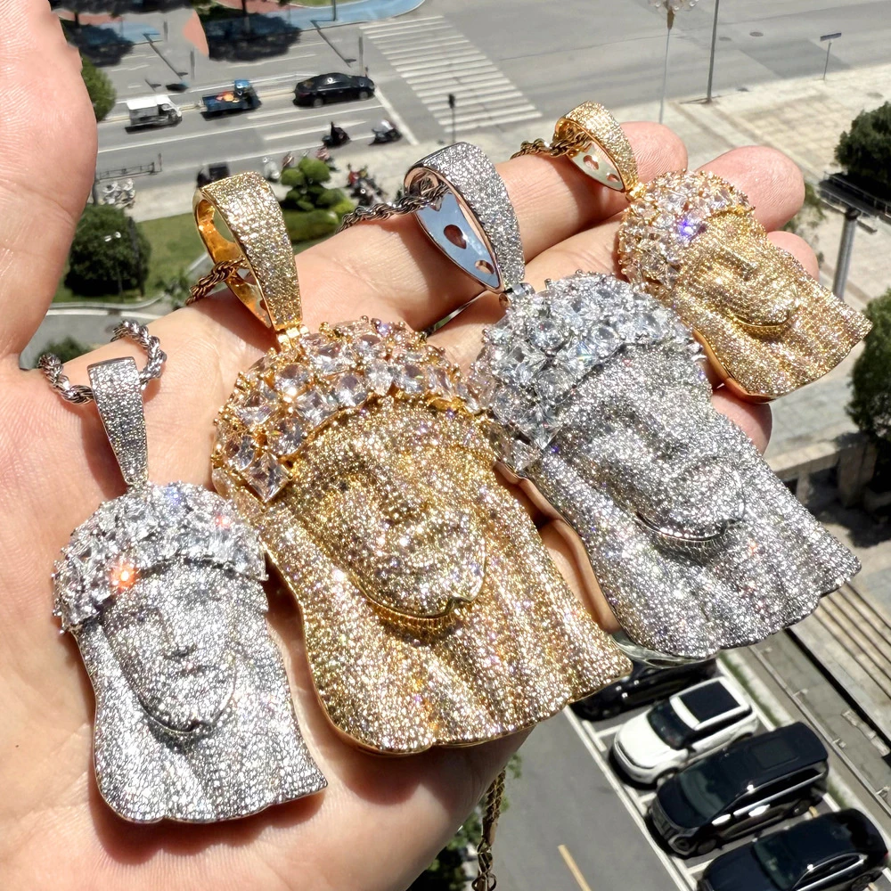 Anztilam كبير يسوع مثلج خارج قلادة قلادة مع وصلة طويلة حبل سلسلة القلائد للنساء الرجال النحاس الزركون الشرير الهيب هوب مجوهرات #2