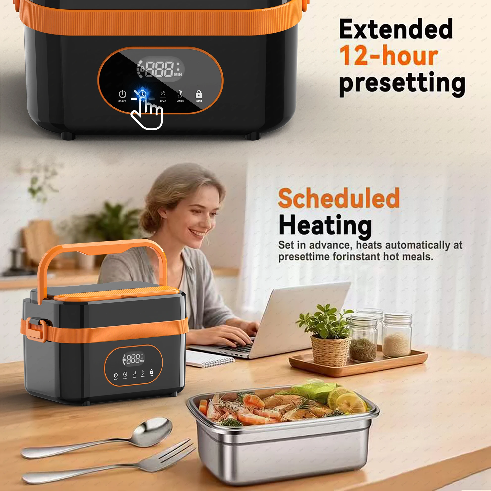 Gison Wireless Electric lunch box 1.5L Capacity 60W Smart Warm lunch box 18000mAh Battery Rechargeable Fast Heating lunch box image 6