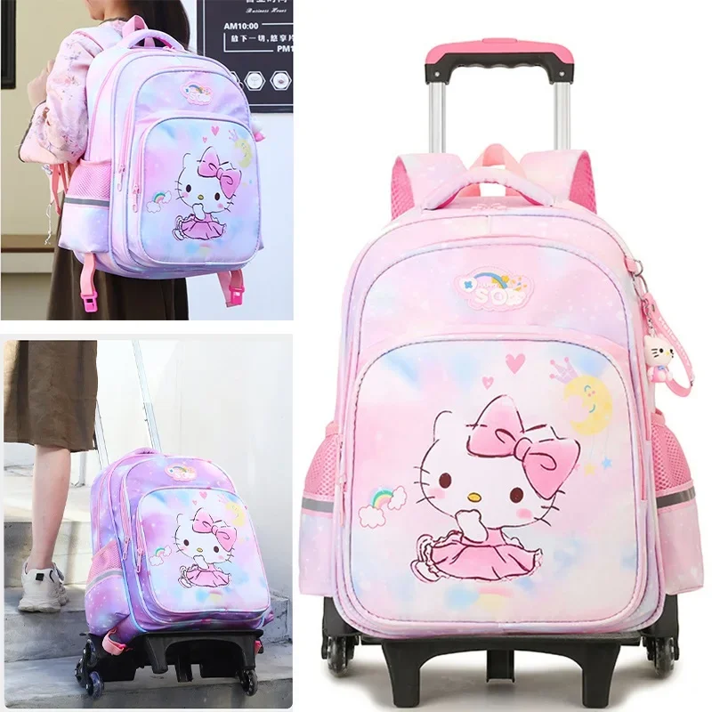 Trolley School Bags for Girls Rolling Backpack Cat Print Mochilas Escolares Travel Wheeled Carry-on Kids\' Luggage Plecak Szkolny