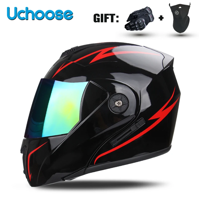 Uchoose Unisex Motorcycle Helmet DOT Certification Double Lens Cross Section Helmet Safety Modular Flip Helm Helmet With Visor