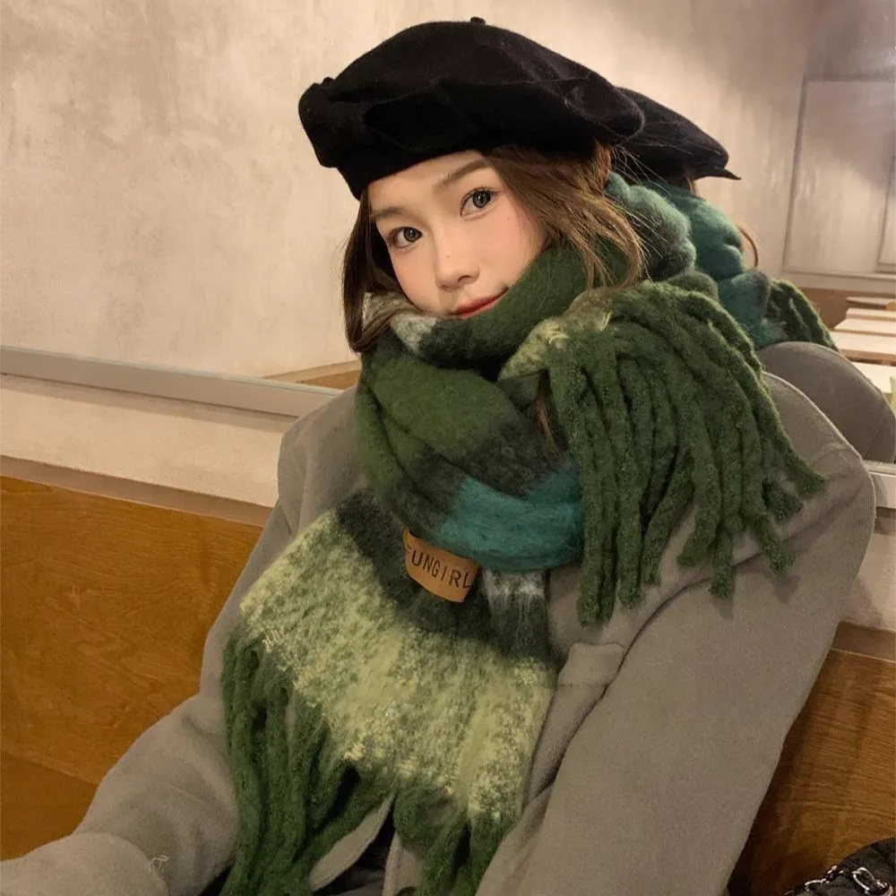 

High Quality Acrylic Fibers Winter Tassel Shawl Warm Thicken Mohair Scarf Tassle Neckerchief