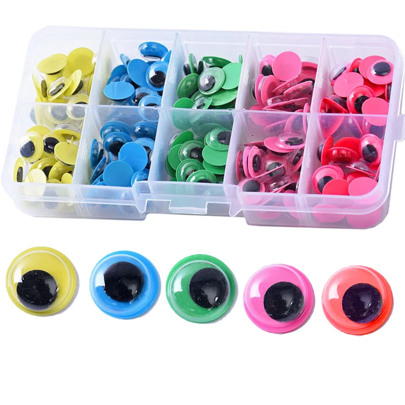 200PCS 8MM 10MM Colorful Wiggle Eye Round Moving Wiggly Wobbly Googly Eyes for Toy Garment Eyes Dolls DIY Crafts Accessories