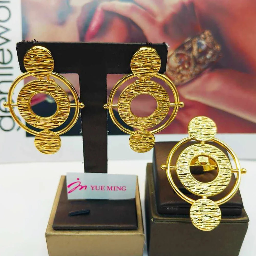YM 2 stücke Schmuck Sets Für Frauen Hohl Geometrie Ohrringe Temperament Einstellbare Ring Urlaub Party Geschenke Mode Schmuck Zubehör 5