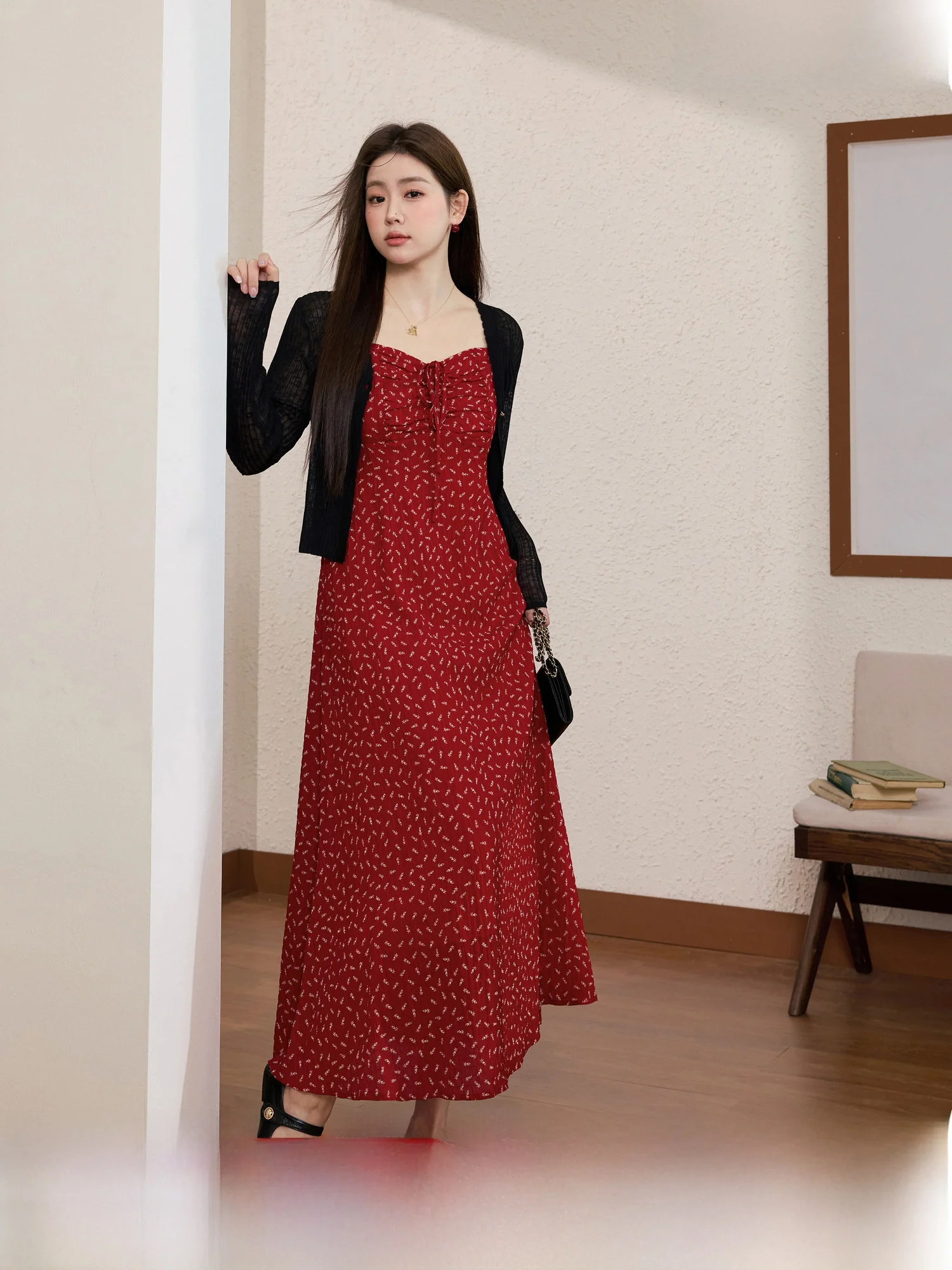 

Красный комплект с цветочным принтом: облегающий кардиган-накидка и юбка-карандаш для женщин больших размеров, весенний сезон, синий цвет