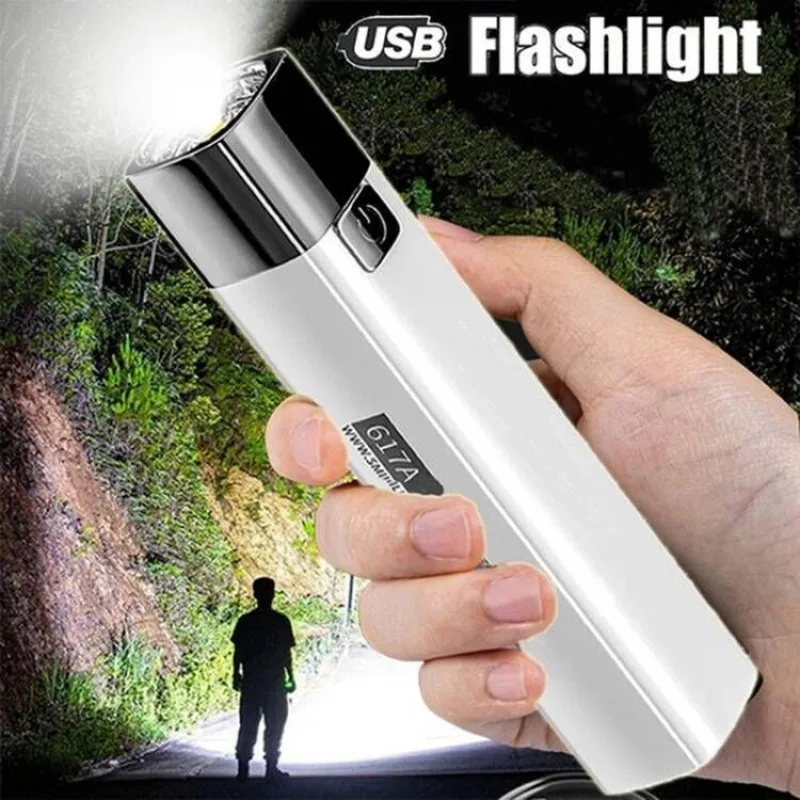 Outdoor Hiking Mini Portable Strong Light Small Flashlight USB Charging Flashlight Household Flashlight