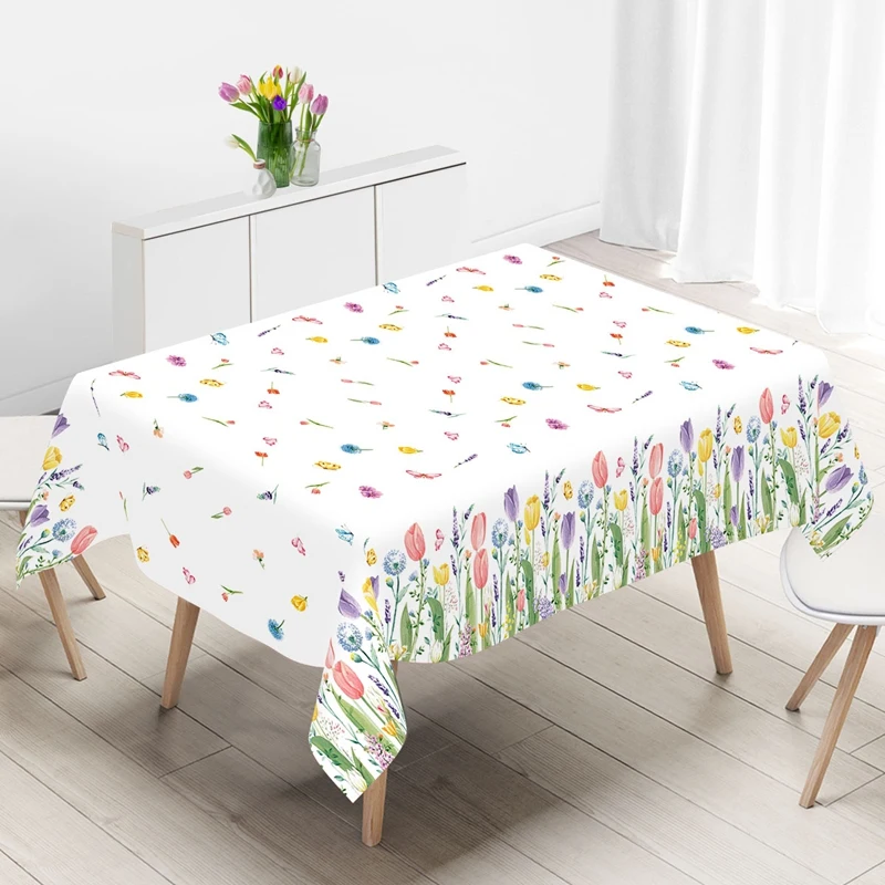 Frühlingstulpe Lavendel Tischdecke, Einweg-Tischdecke für Frühling und Sommer, Blumenmuster, Schmetterling, Küche, Esstisch, Dekoration für Zuhause