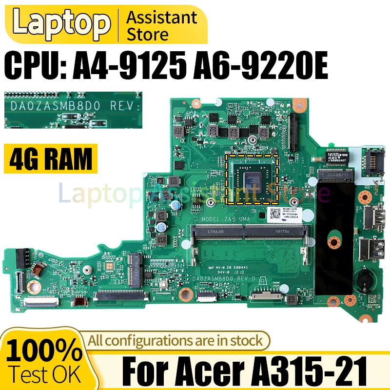 

Для ACER A315-21 Материнская плата ноутбука DA0ZASMB8D0 NBGNV1100P NBGNV1100N NBGNV1100U A4-9125 A6-9220E Материнская плата ноутбука
