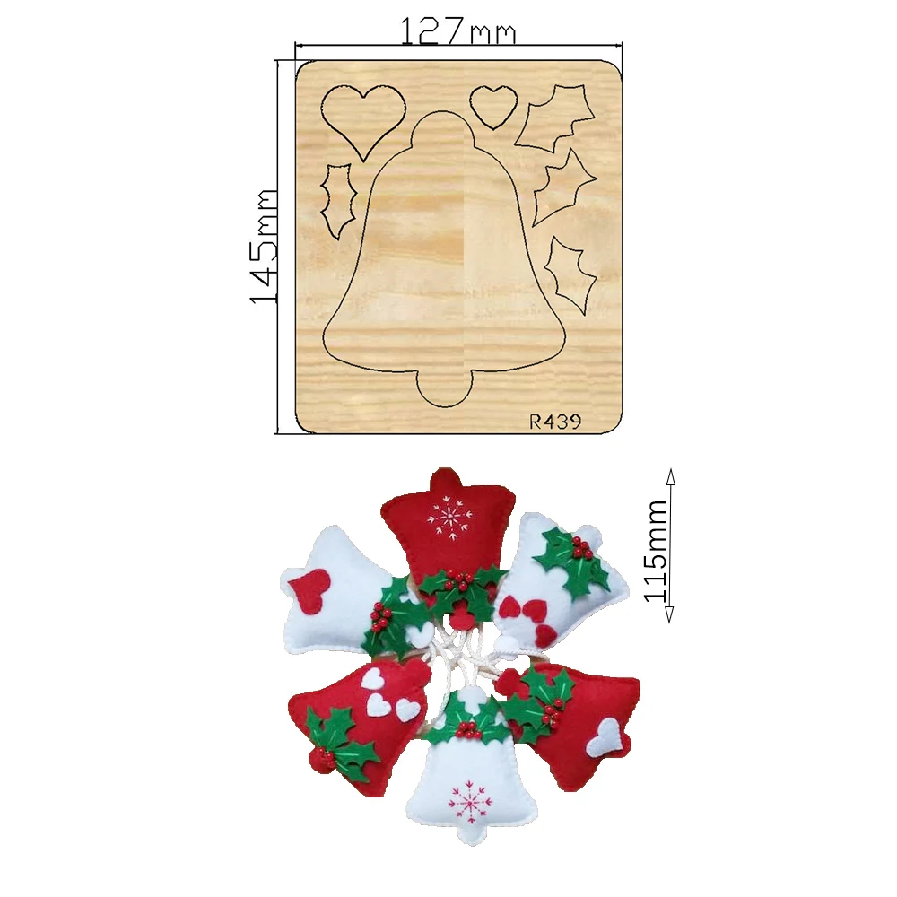 Cascabeles de Navidad, troqueles de corte de madera para álbum de recortes, DIY, adecuados para máquinas troqueladoras comunes en el mercado/R439