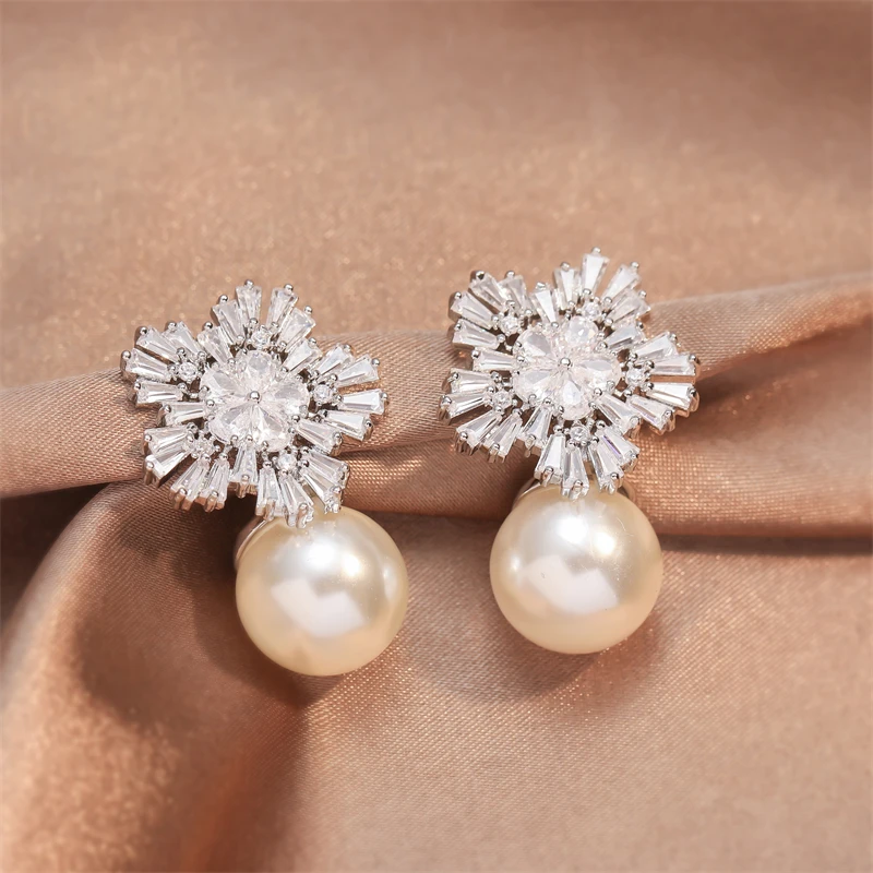 FEEHOW 2Pcs White Imitation Pearl Stud Earrings For Women Temperament Romantic Metal Earring wedding Party Accessories