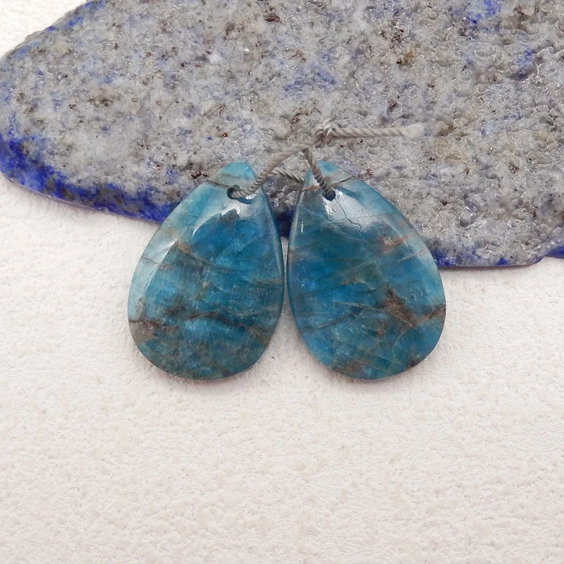 Natural Blue Apatite Crystal Water Drop Earrings Beads For Jewelry Making,Fashion DIY Earring Semiprecious Stone 25x17x4mm 7g