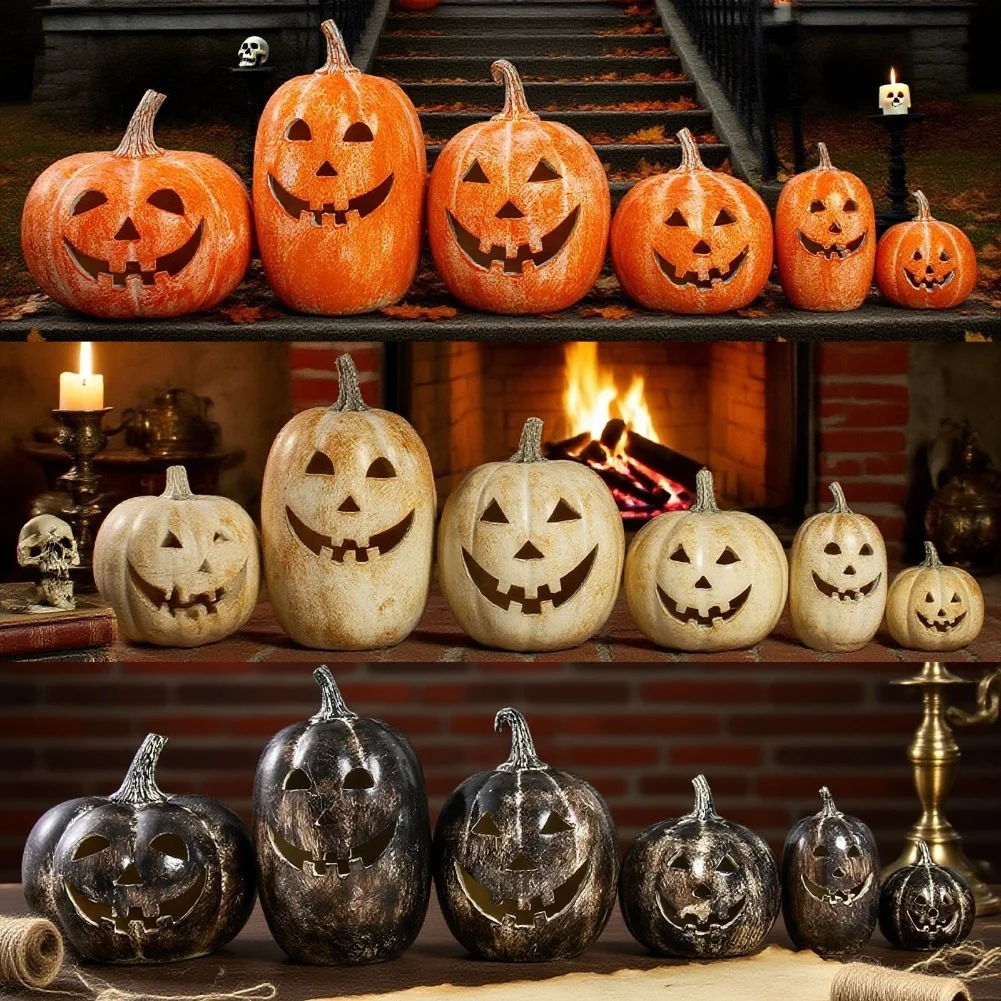 زخرفة اليقطين المصنوعة يدويًا لجميع القديسين والخريف مصممة لحمل شموع LED وخلق أجواء داخلية دافئة #1